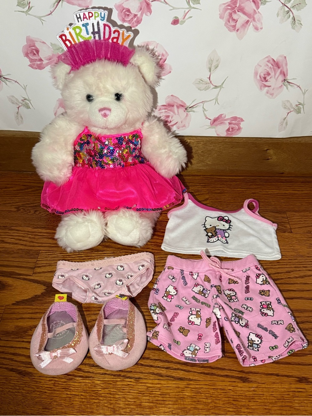 Build-A-Bear White Plush Bear & Birthday Dress/ Hello Kitty Bundle